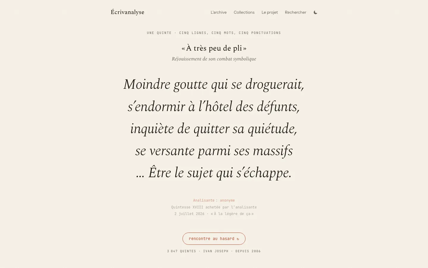 Where the sequence lands: the quinte « À très peu de pli » written in full, with its participant, quintesse, and date beneath
